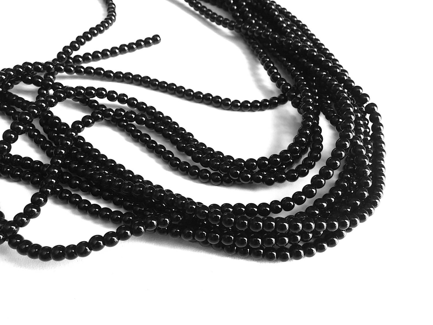Natural Black Stone Beads Round 4 or 6mm