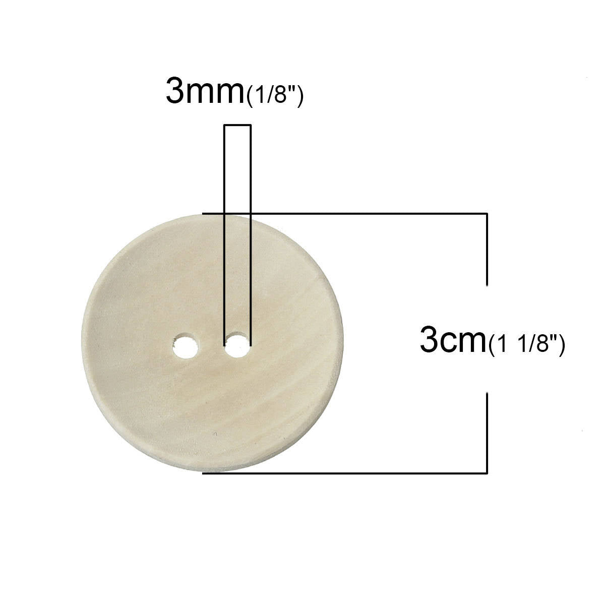 Bouton de bois brut de 20, 30, 35 ou 40mm - ensemble de 2 boutons en bois naturel