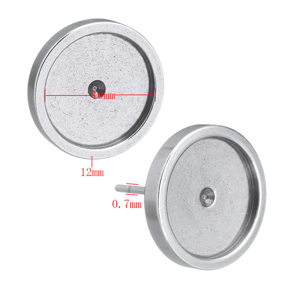 10 Tiges pour boucle d'oreille avec support à cabochon 6, 8 ou 10mm en acier inoxydable hypoallergénique