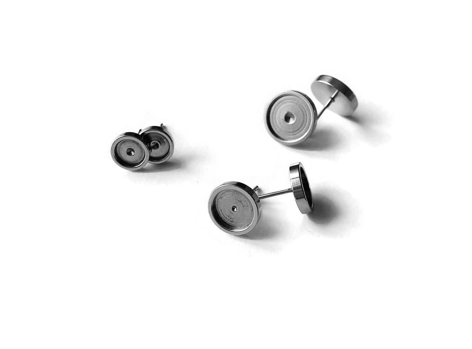 10 Tiges pour boucle d'oreille avec support à cabochon 6, 8 ou 10mm en acier inoxydable hypoallergénique