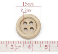 Boutons de bois à 4 trous en bois naturel de 15mm - ensemble de 60