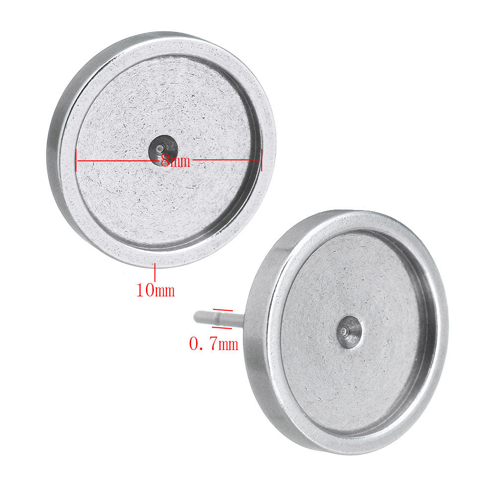 10 Tiges pour boucle d'oreille avec support à cabochon 6, 8 ou 10mm en acier inoxydable hypoallergénique