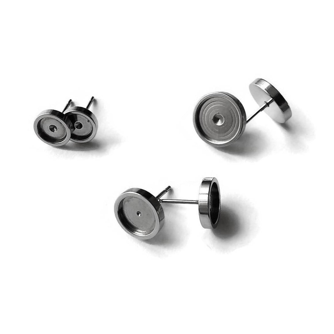 10 Tiges pour boucle d'oreille avec support à cabochon 6, 8 ou 10mm en acier inoxydable hypoallergénique