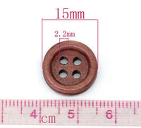 Wholesale Wooden button - Brown 4 Holes Wood Sewing Buttons 15mm - set of 60