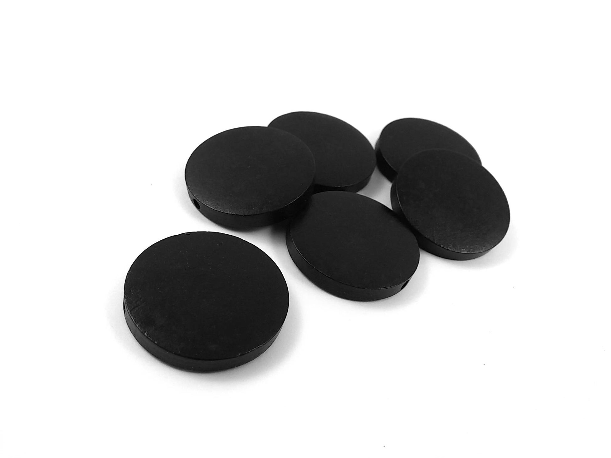 Black Wood Beads Flat Round 30mm - 6 pces