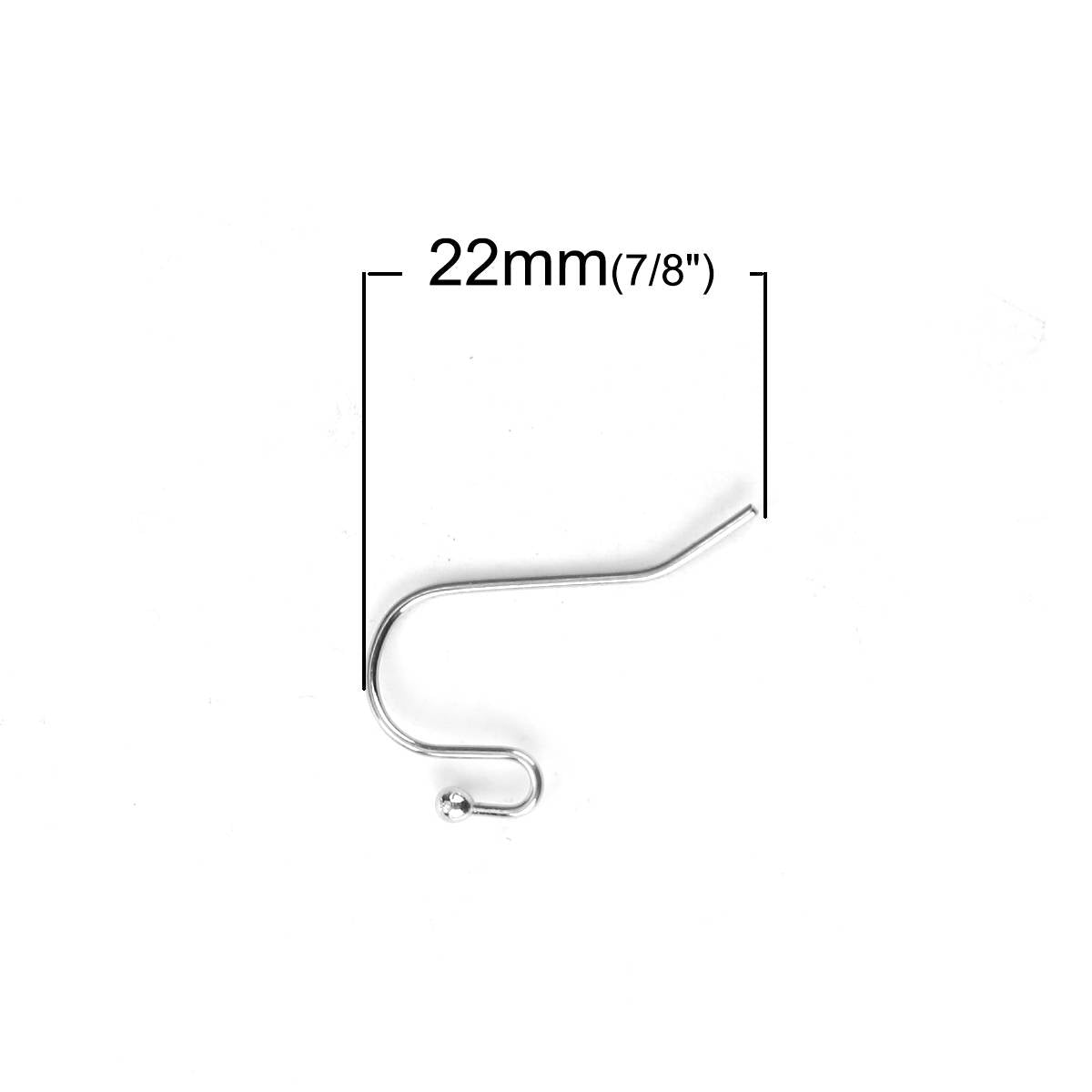 50 Stainless steel ear wire hooks, Hypoallergenic 22mm
