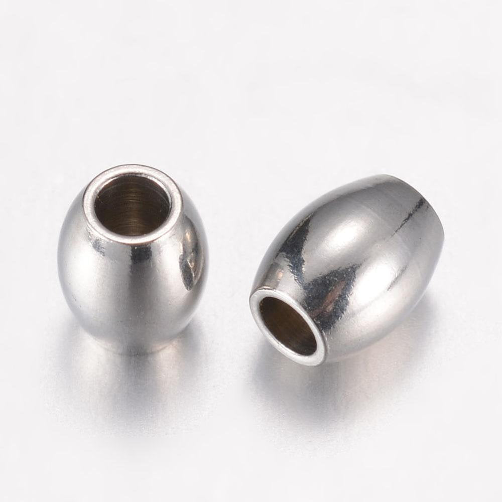 10 Perles ovales en acier inoxydable hypoallergénique 5, 6 ou 8mm