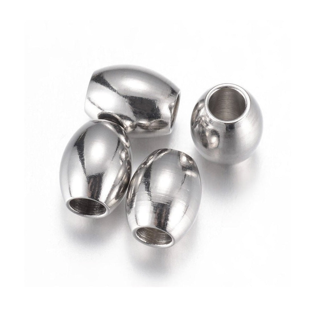10 Perles ovales en acier inoxydable hypoallergénique 5, 6 ou 8mm