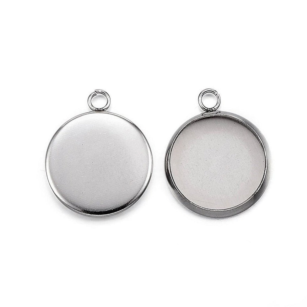Base ronde pour cabochon en acier inoxydable 6, 8, 10, 12 ou 14mm avec anneau pour pendentif