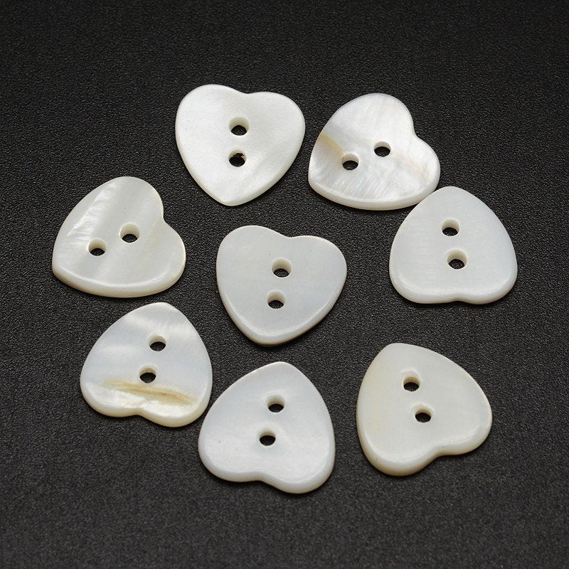 Bouton coeur en nacre véritable 12mm - ensemble de 6 boutons