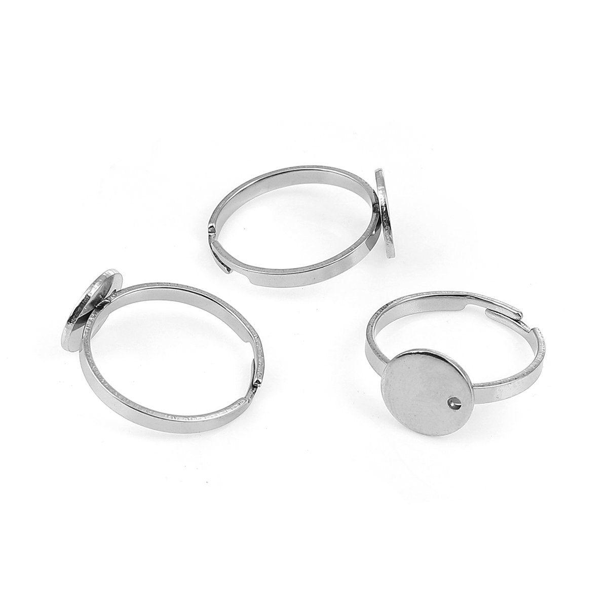 Bague ajustable avec support 10mm en acier inoxydable hypoallergénique