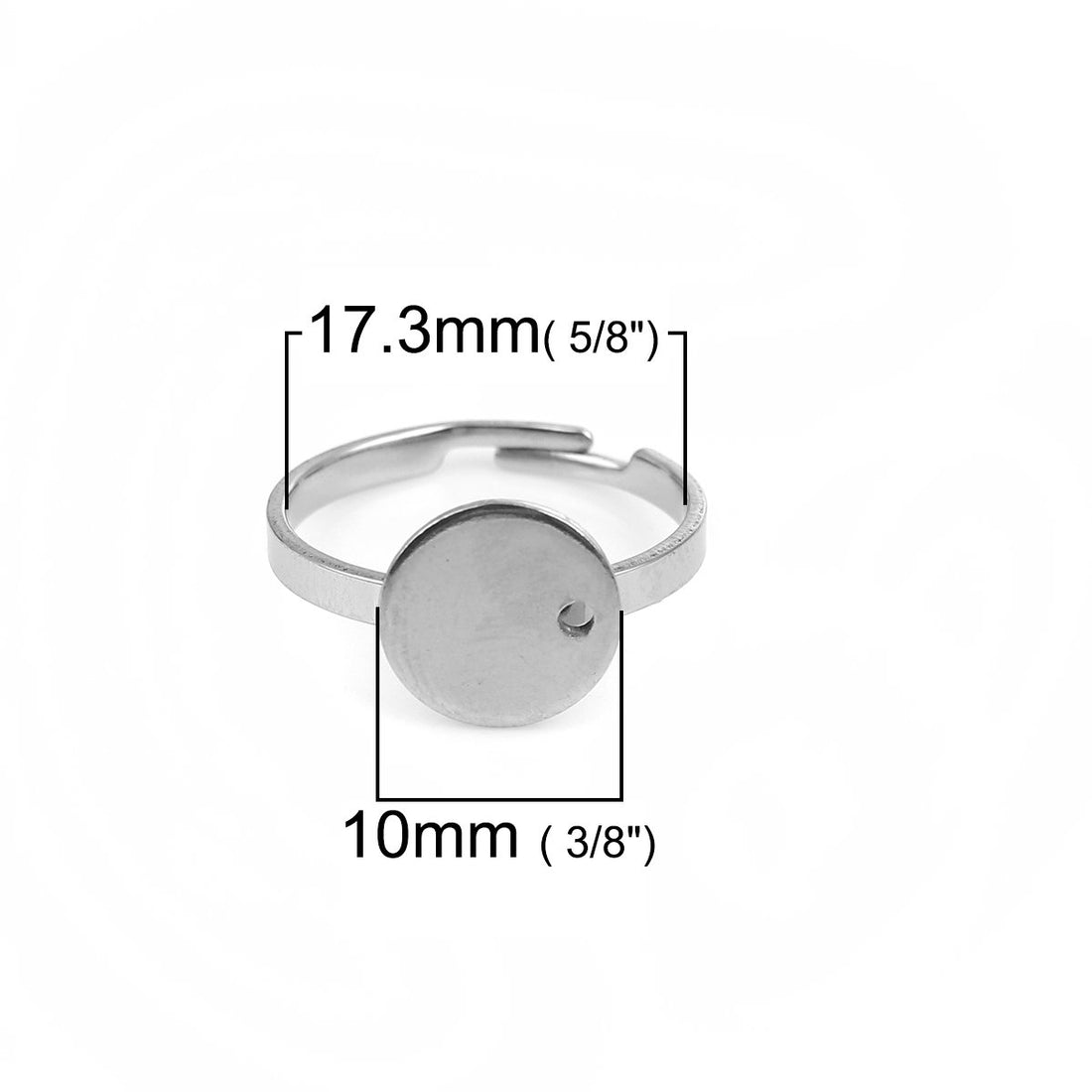 Bague ajustable avec support 10mm en acier inoxydable hypoallergénique
