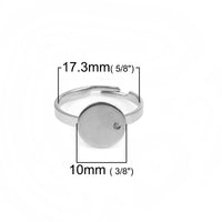 Bague ajustable avec support 10mm en acier inoxydable hypoallergénique