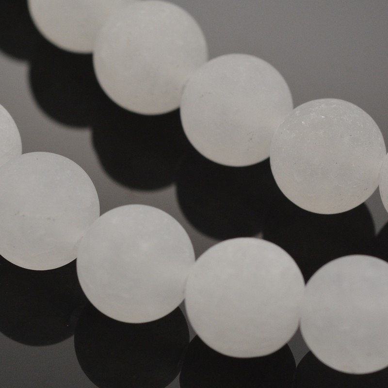 Perles de Jade Naturel, Blanches, Givrées, Rondes, 6 ou 8mm
