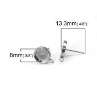 10 Stainless steel ear stud cabochon settings with loops - fits 6, 8 or 10mm cabochons