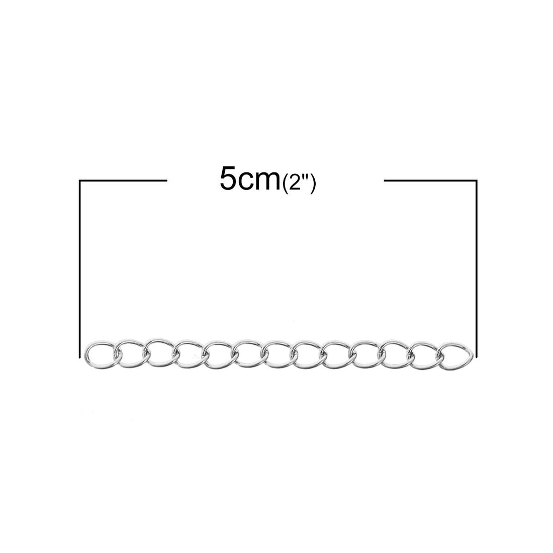 10 Extensions pour bijoux en acier inoxydable - Chaine de 50mm - Deux grandeurs disponibles