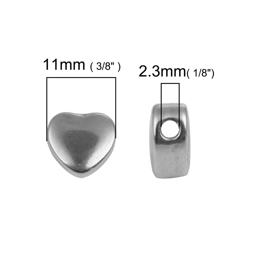 Perles coeurs 10mm en acier inoxydable