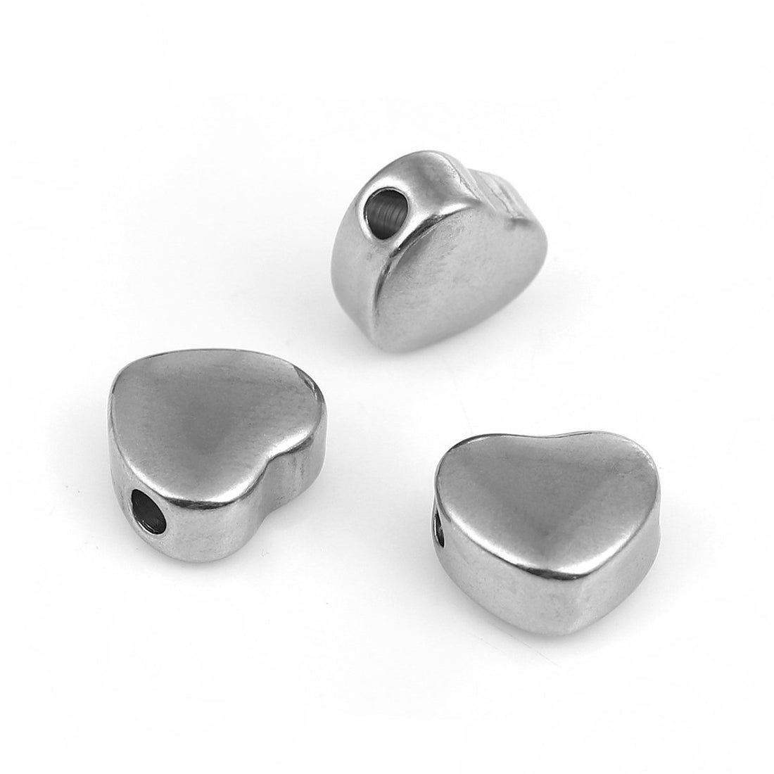 Perles coeurs 10mm en acier inoxydable