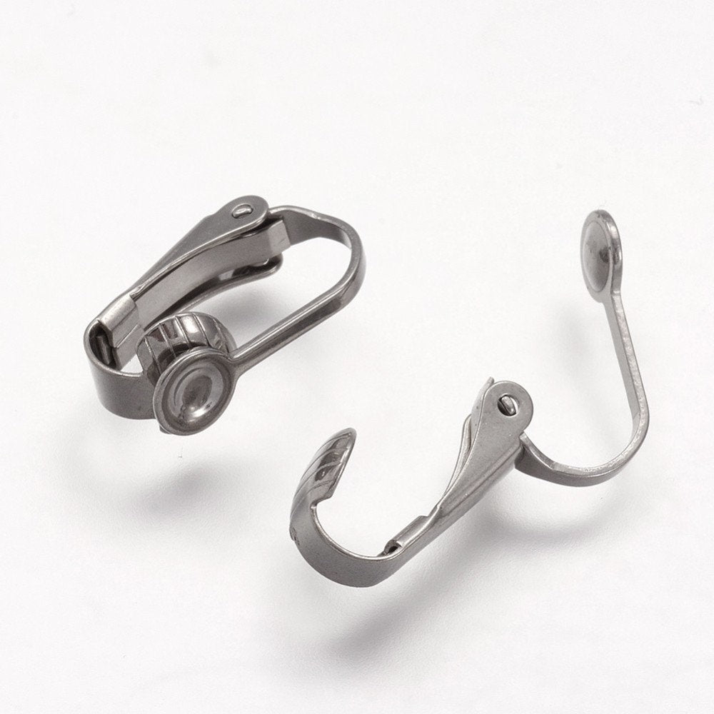 2pcs (1 pair) Stainless Steel Clip On Earring Findings with Pad