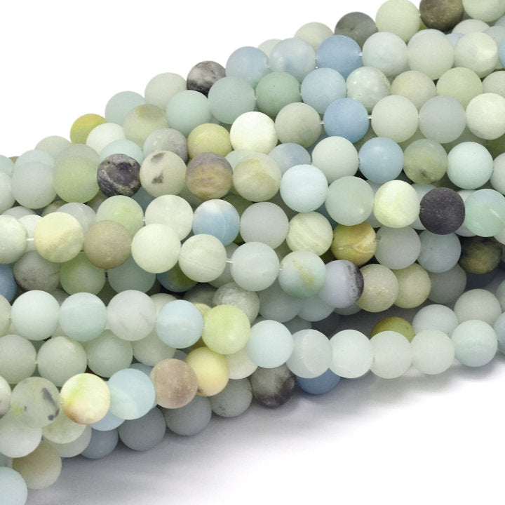 1 brin de perles rondes en amazonite naturelle givrée - 4, 6, 8 ou 10 mm