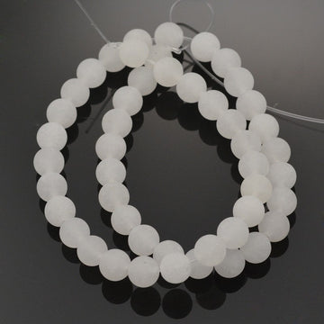 Perles de Jade Naturel, Blanches, Givrées, Rondes, 6 ou 8mm