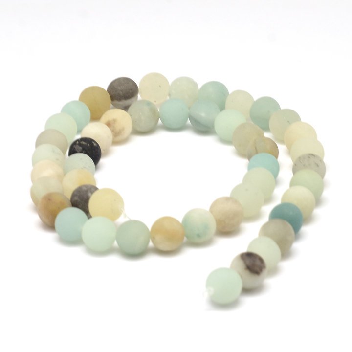 1 brin de perles rondes en amazonite naturelle givrée - 4, 6, 8 ou 10 mm