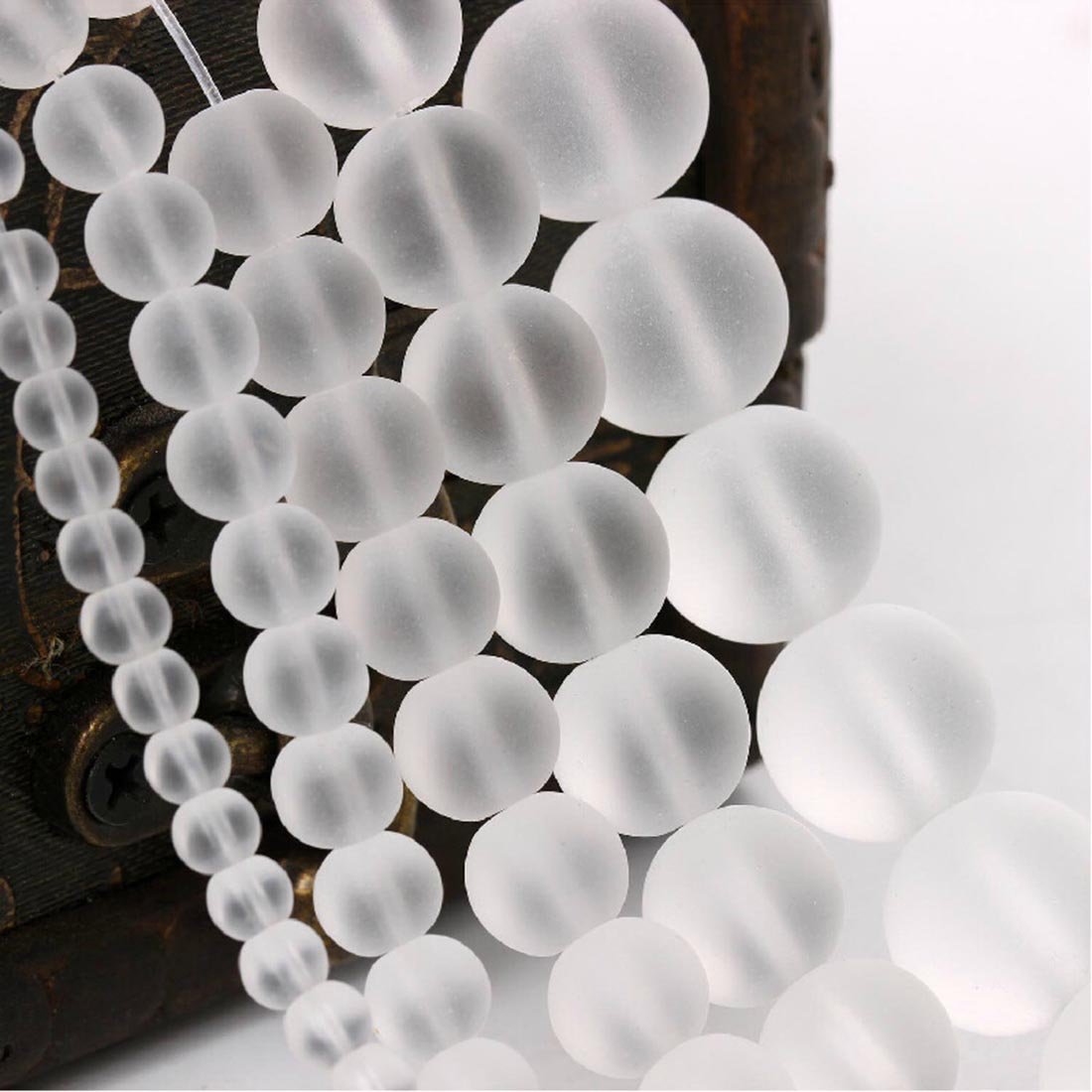 Perles Blanches Givrées, Rondes, 6, 8 ou 10mm