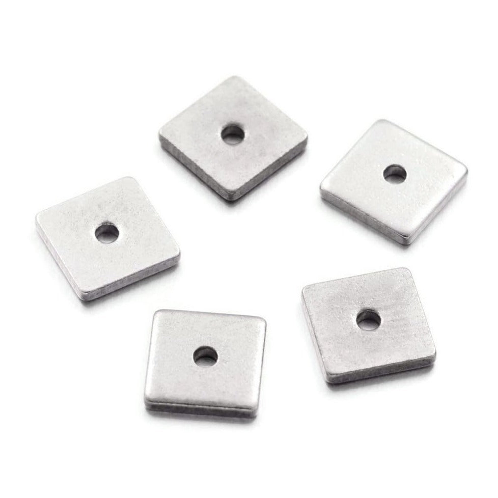 10 perles d'espacement carrées en acier inoxydable de 6 mm ou 8 mm