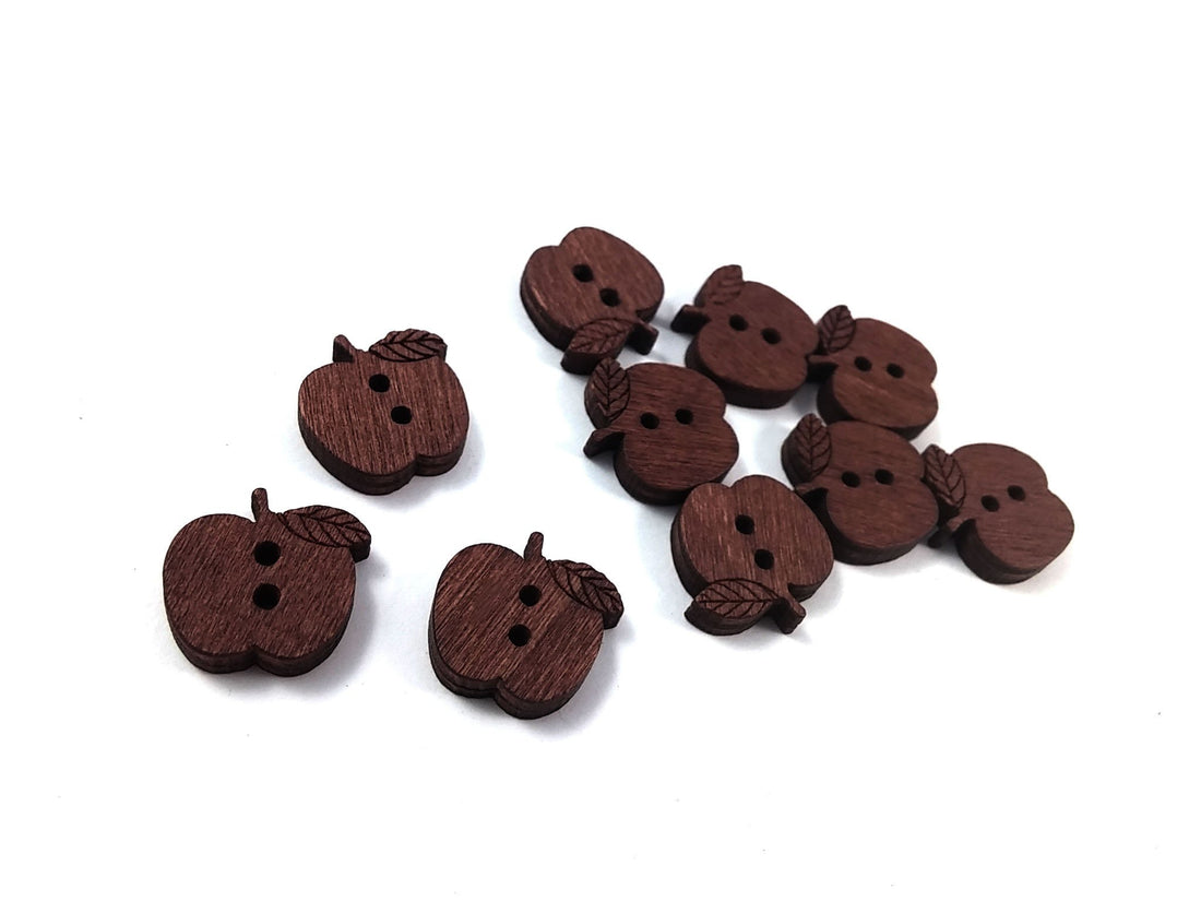 10 Boutons Pommes en bois marron 16mm