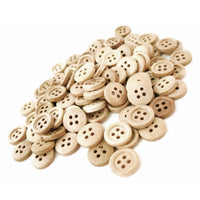 Boutons de bois à 4 trous en bois naturel de 15mm - ensemble de 60