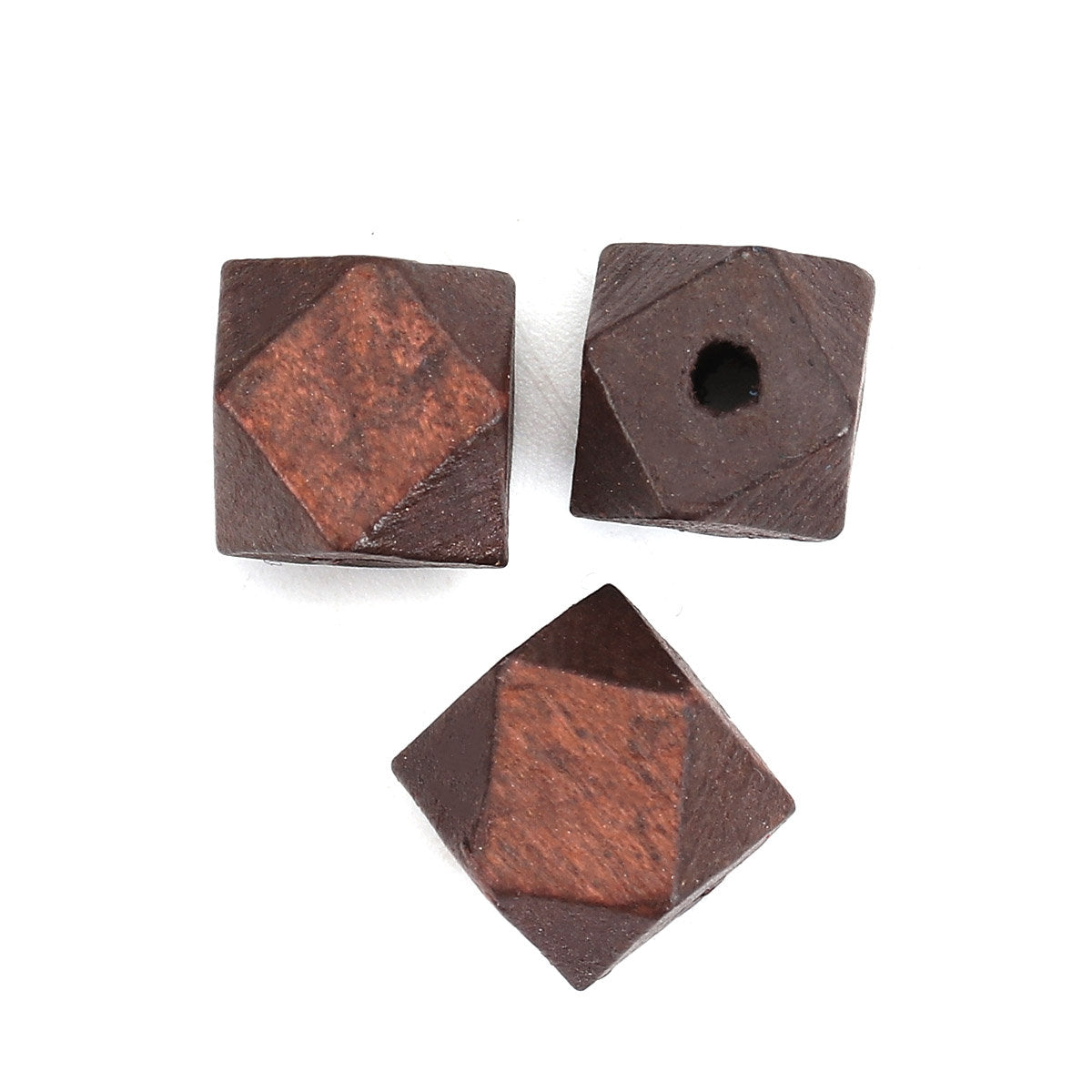 10 Faceted hexagon wood beads 12mm - Gray, blue, black and brown