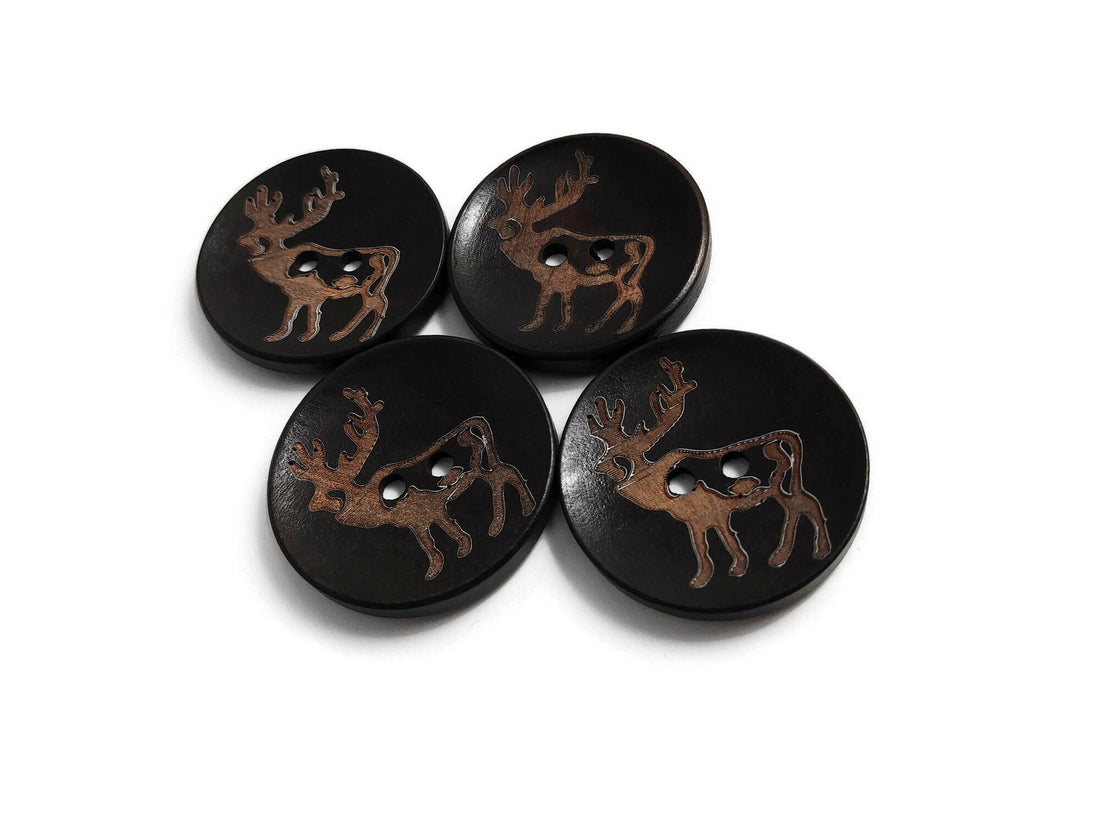4 Brown Wooden Buttons 35mm -  Rustic Elk
