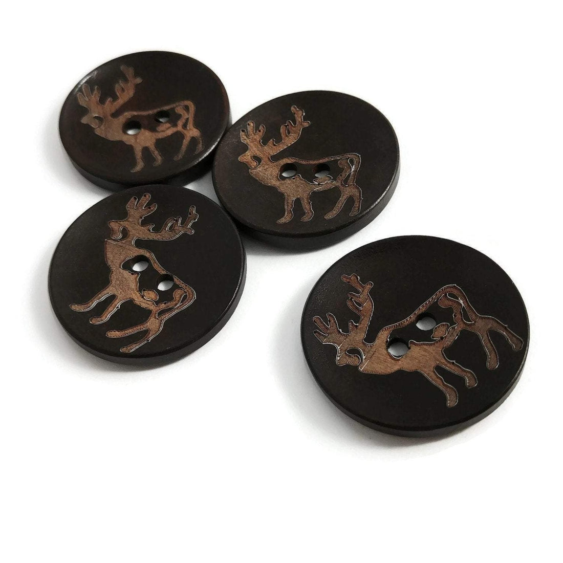 4 Brown Wooden Buttons 35mm -  Rustic Elk