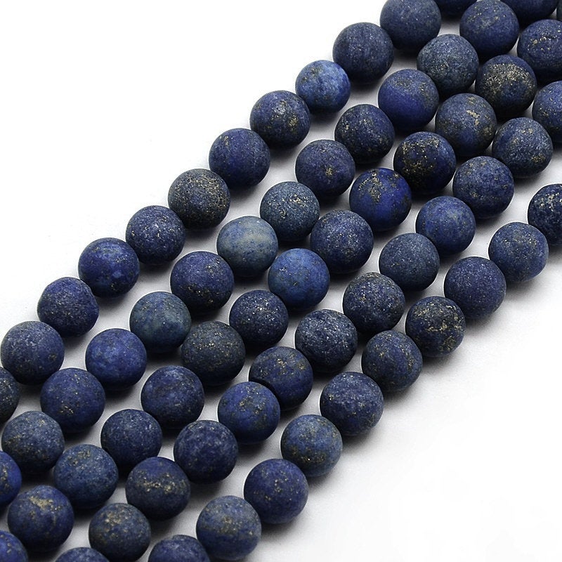 Frosted Natural Lapis Lazuli Round Beads Strands 4, 6 or 8mm - Blue