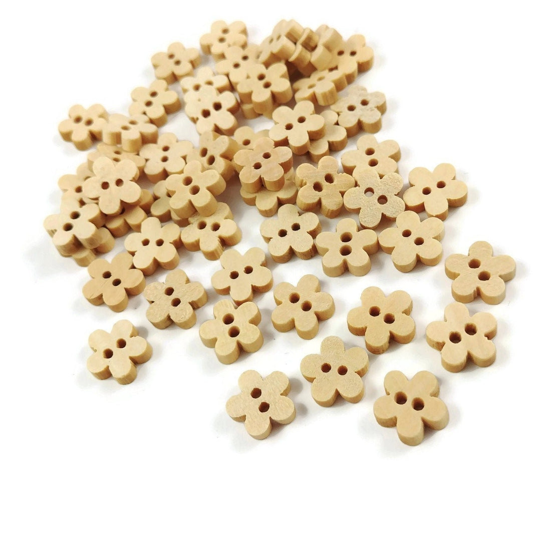 11mm Tiny Wooden Flower Shape Sewing Sew On Buttons Set of 12