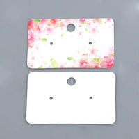 Paper Ear Studs Hang Tag Jewelry Display Card Earring - 2 inches pink flower pattern rectangular cards