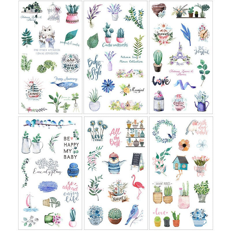 Plants and cute animals sticker set - 6 sheets
