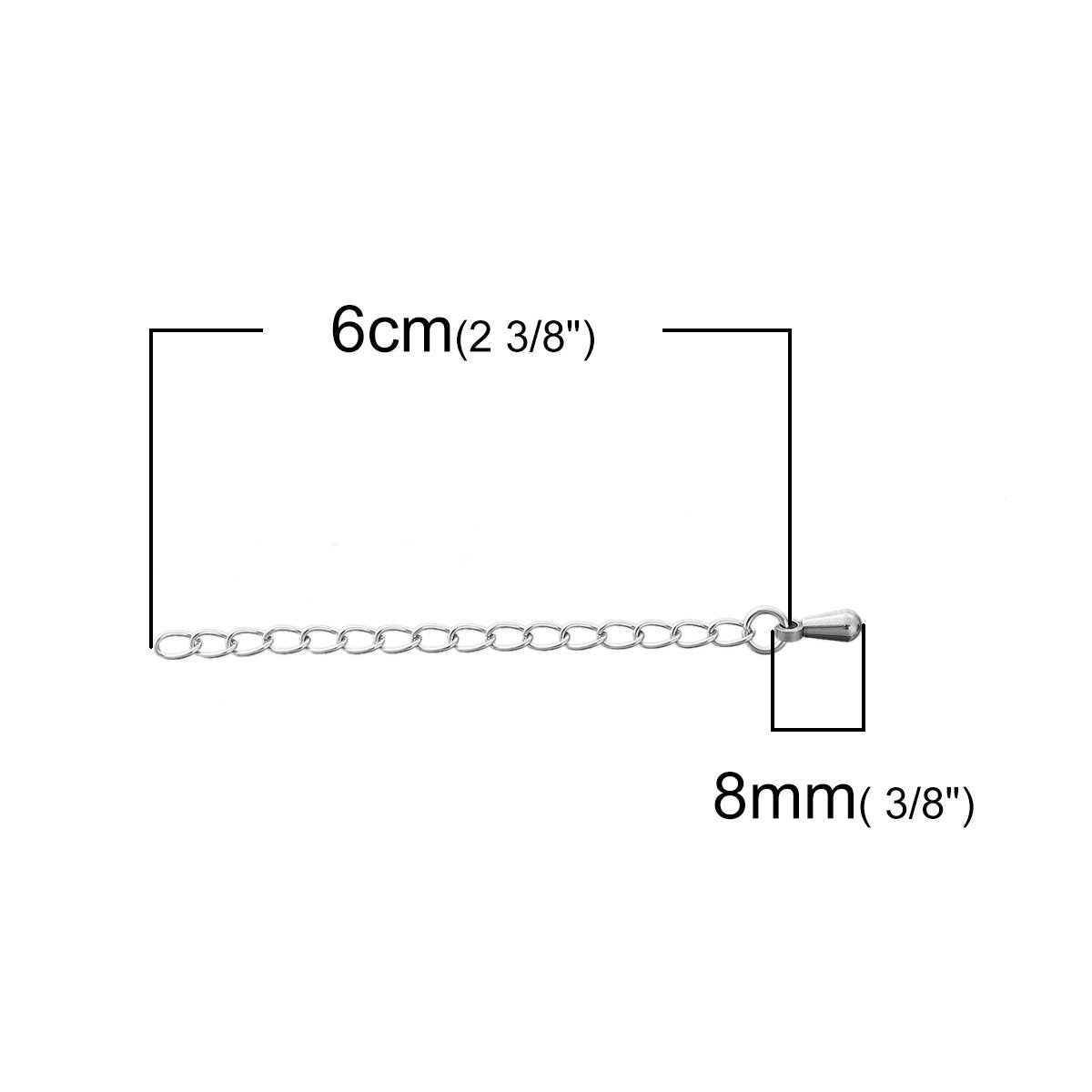 5 Stainless steel extension jewelry chains - Tail extender 60mm with charm