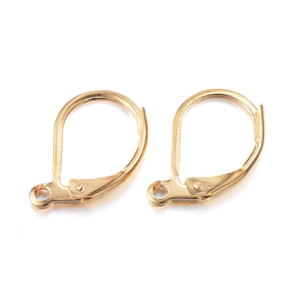 Gold stainless lever back hoop earring hooks 10pcs (5 pairs) Hypoallergenic