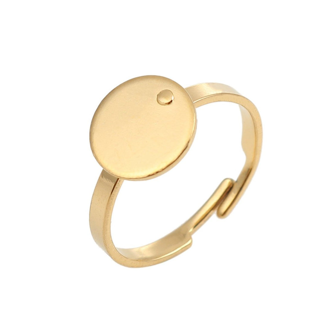 Gold stainless steel adjustable rings round 10mm settings - Hypoallergenic