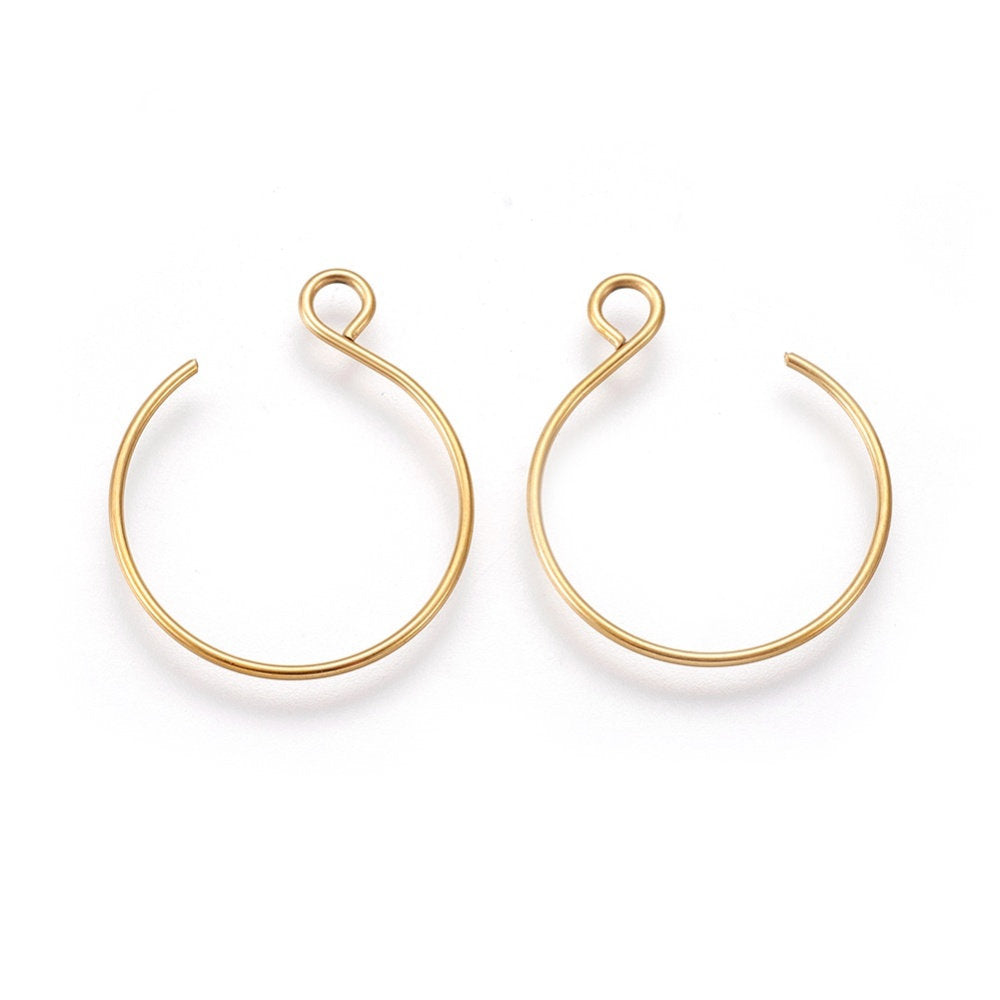10pcs gold stainless steel round earring hooks 24x19mm  