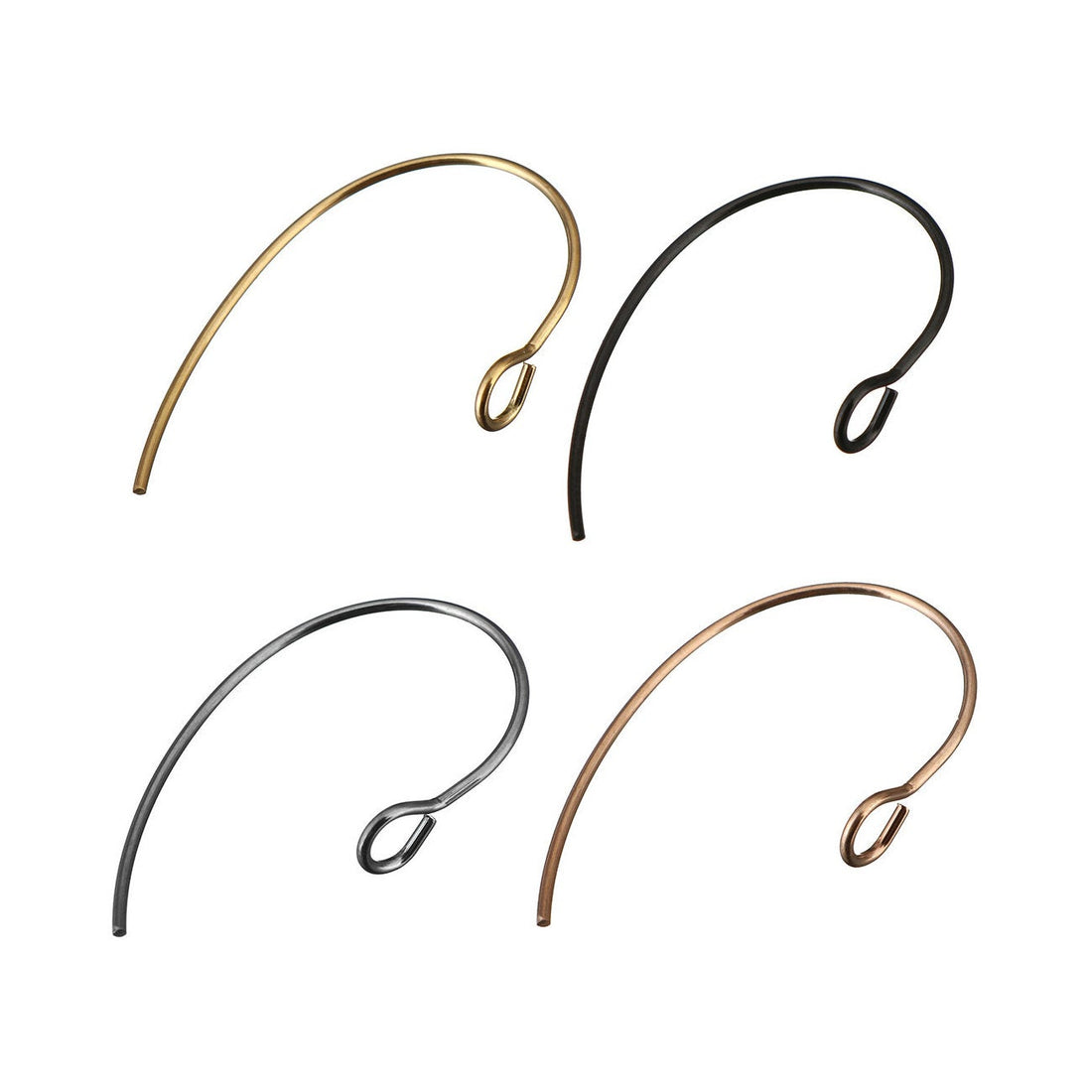 10 Grands crochets pour boucle d'oreille en acier inoxydable - noir, argent, or ou or rose