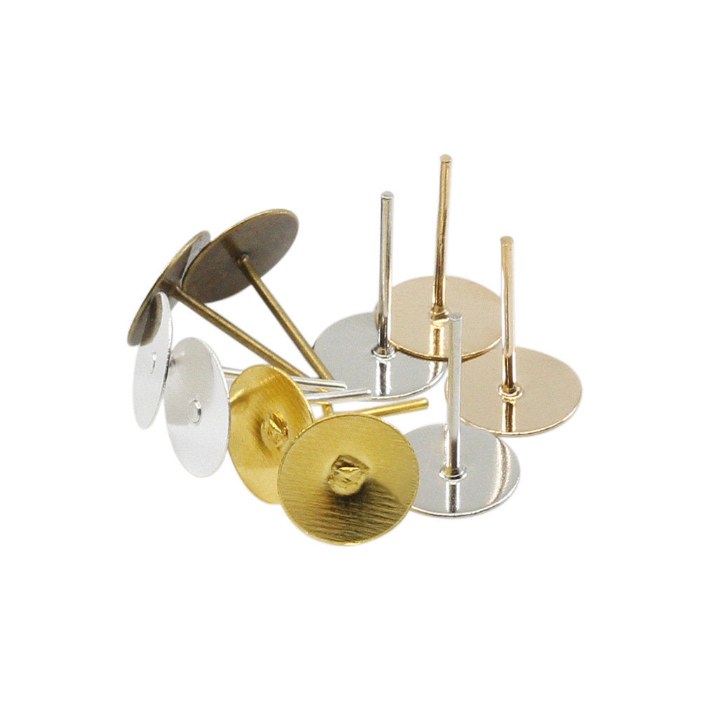 100 Earring stud posts, 6mm pad, gold. Nickel free, lead free and cadmium free