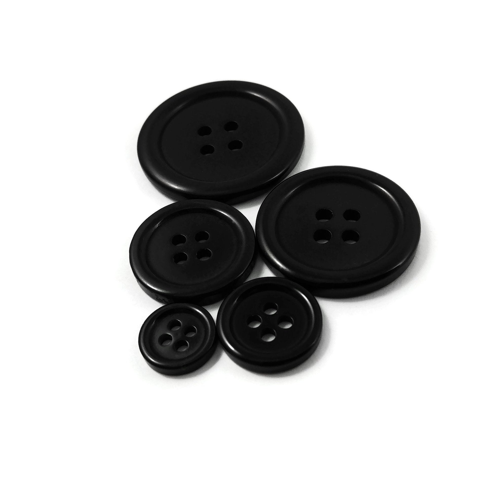 6 Boutons noirs en résine - Choisissez votre grandeur: 11, 15, 20, 25 ou 30mm