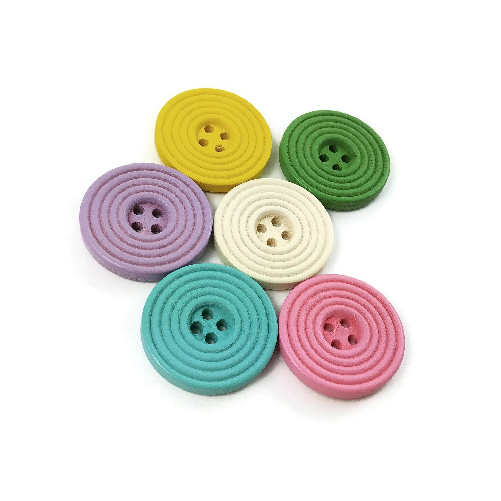 Bouton de bois pastel de 25mm - ensemble de 6 boutons en bois avec cercles