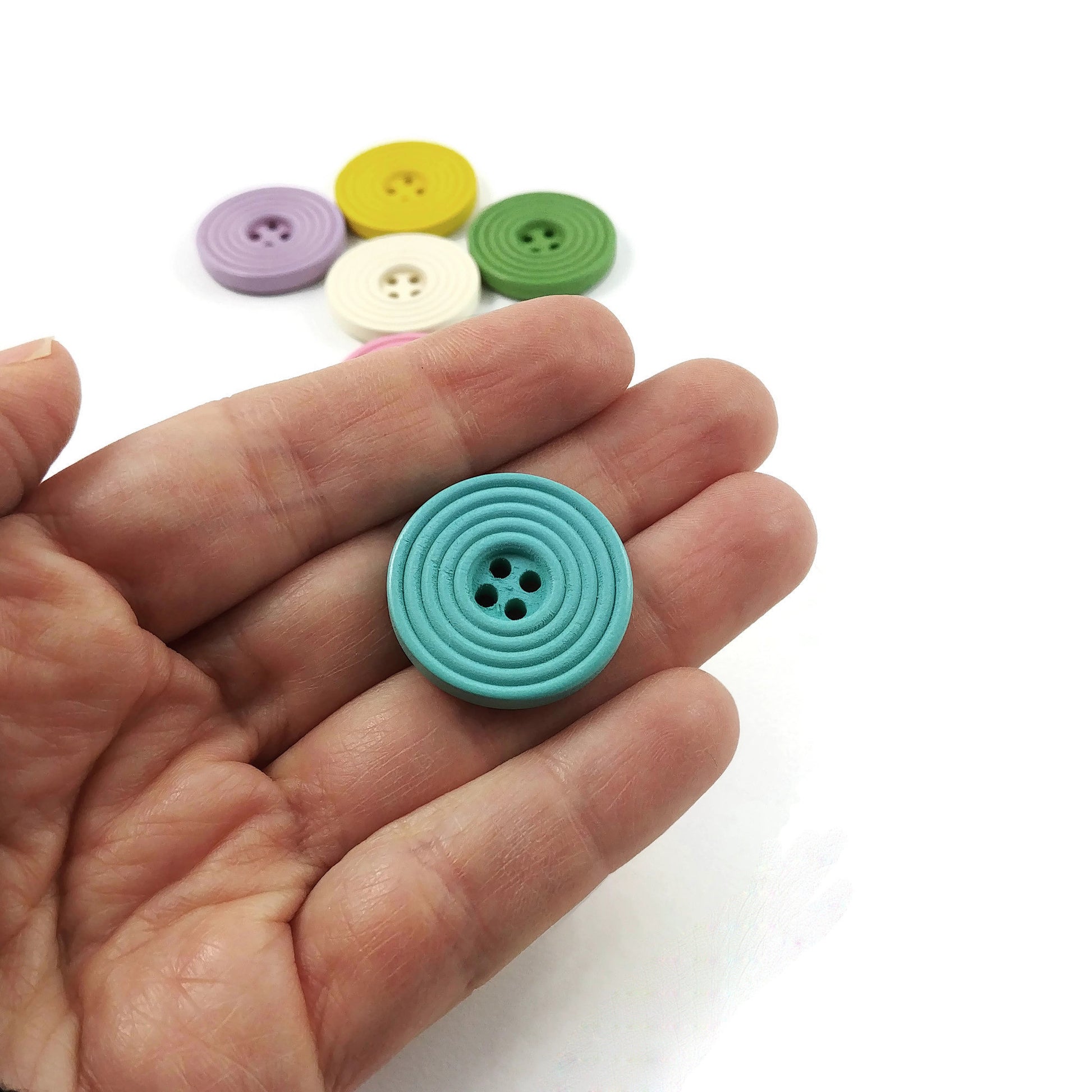 Bouton de bois pastel de 25mm - ensemble de 6 boutons en bois avec cercles