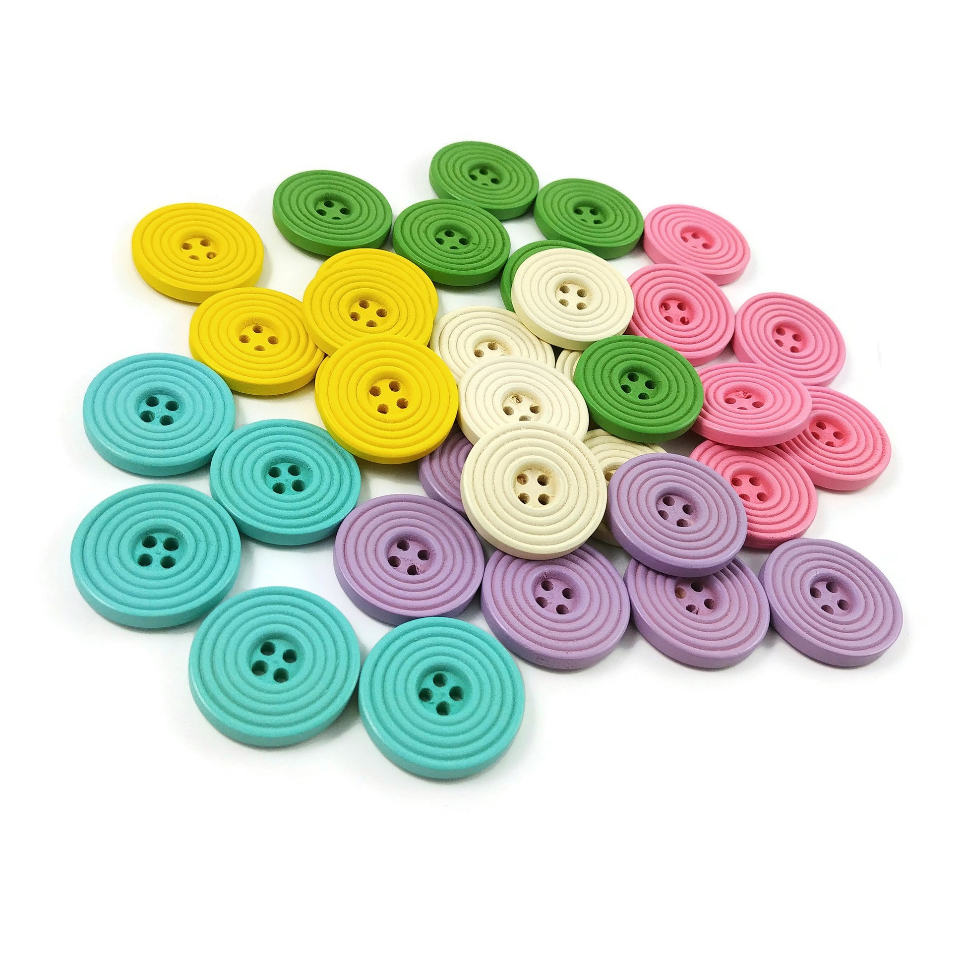 Bouton de bois pastel de 25mm - ensemble de 6 boutons en bois avec cercles