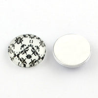 Mixed black floral glass cabochons - set of 20 round dome cabochons - 12mm