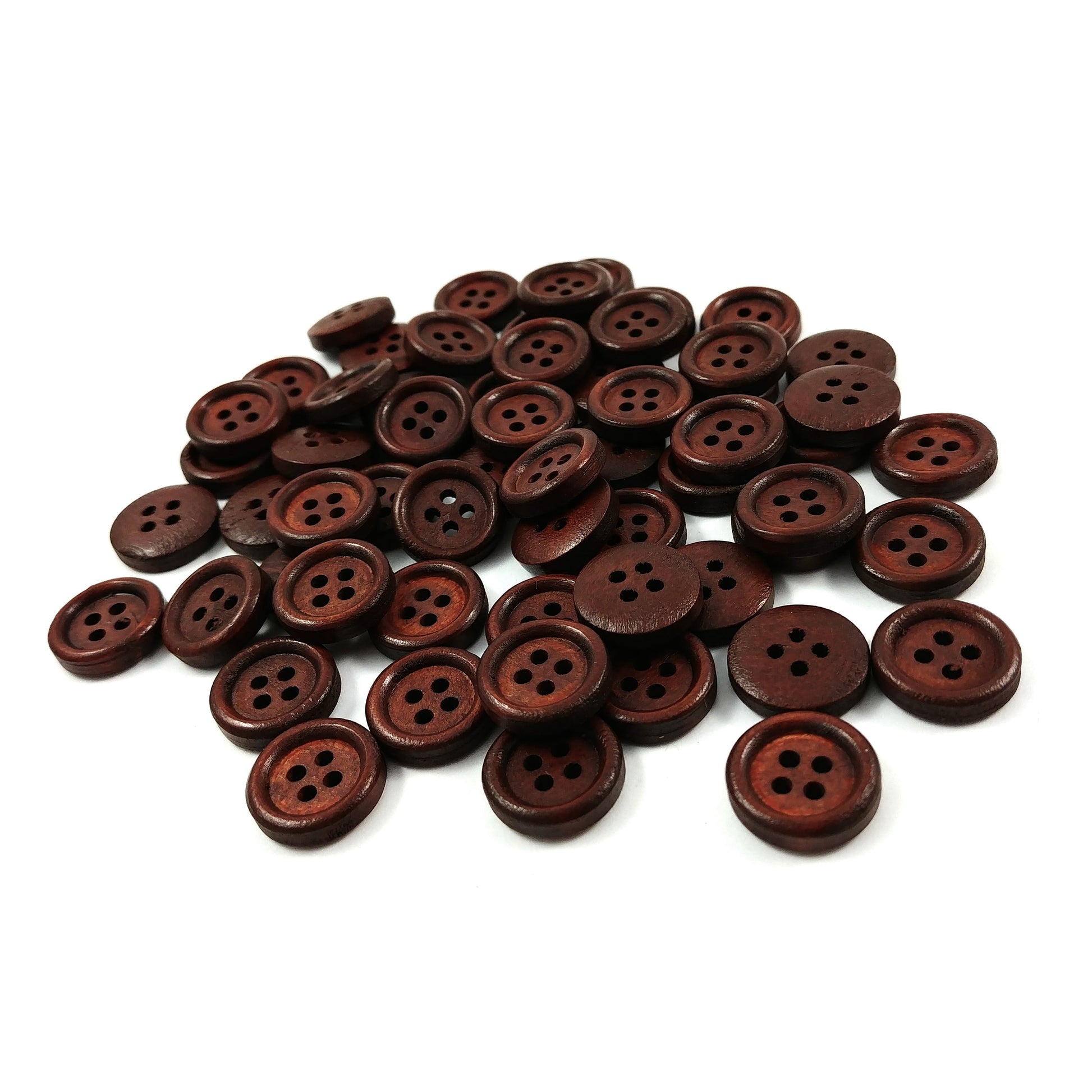 Wooden buttons - Reddish brown 4 Holes Wood Sewing Buttons 15mm - set of 15 or 60