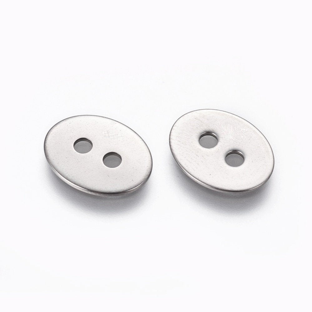 6 Silver stainless steel buttons or clasps, oval 14mm or 17mm